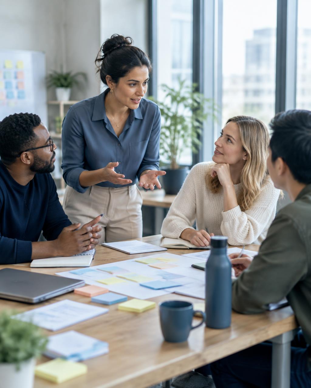 A group sharing ideas around a table